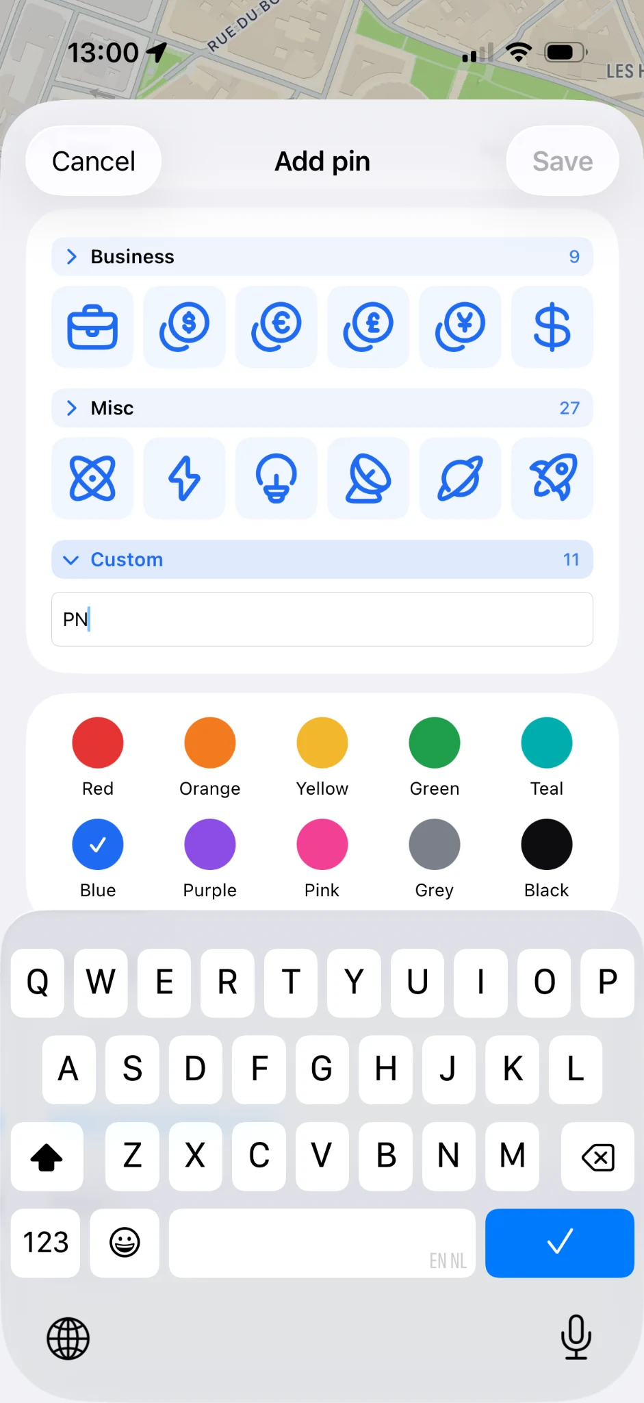 Custom icons can be as simple as a short two-character label.