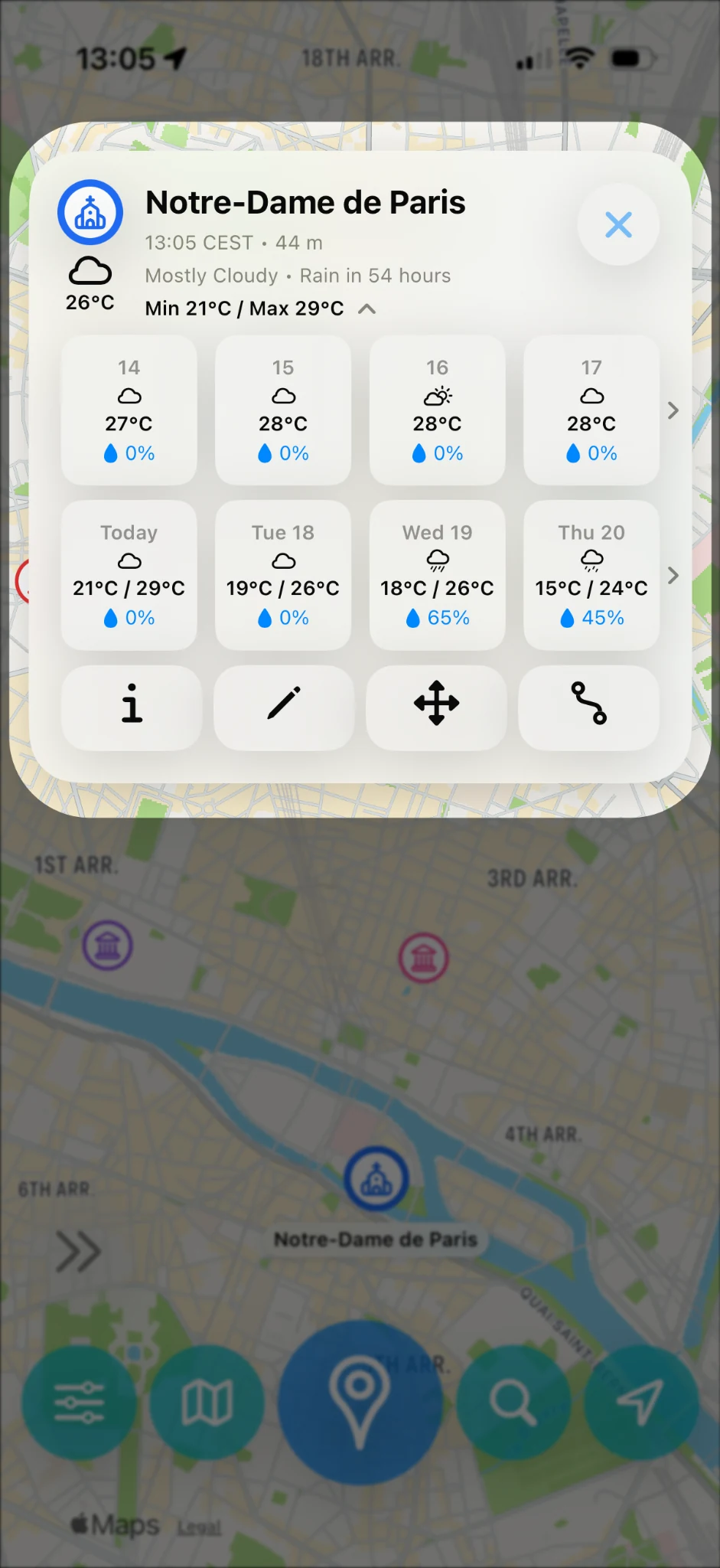 Expand the weather card for hourly and daily forecasts.