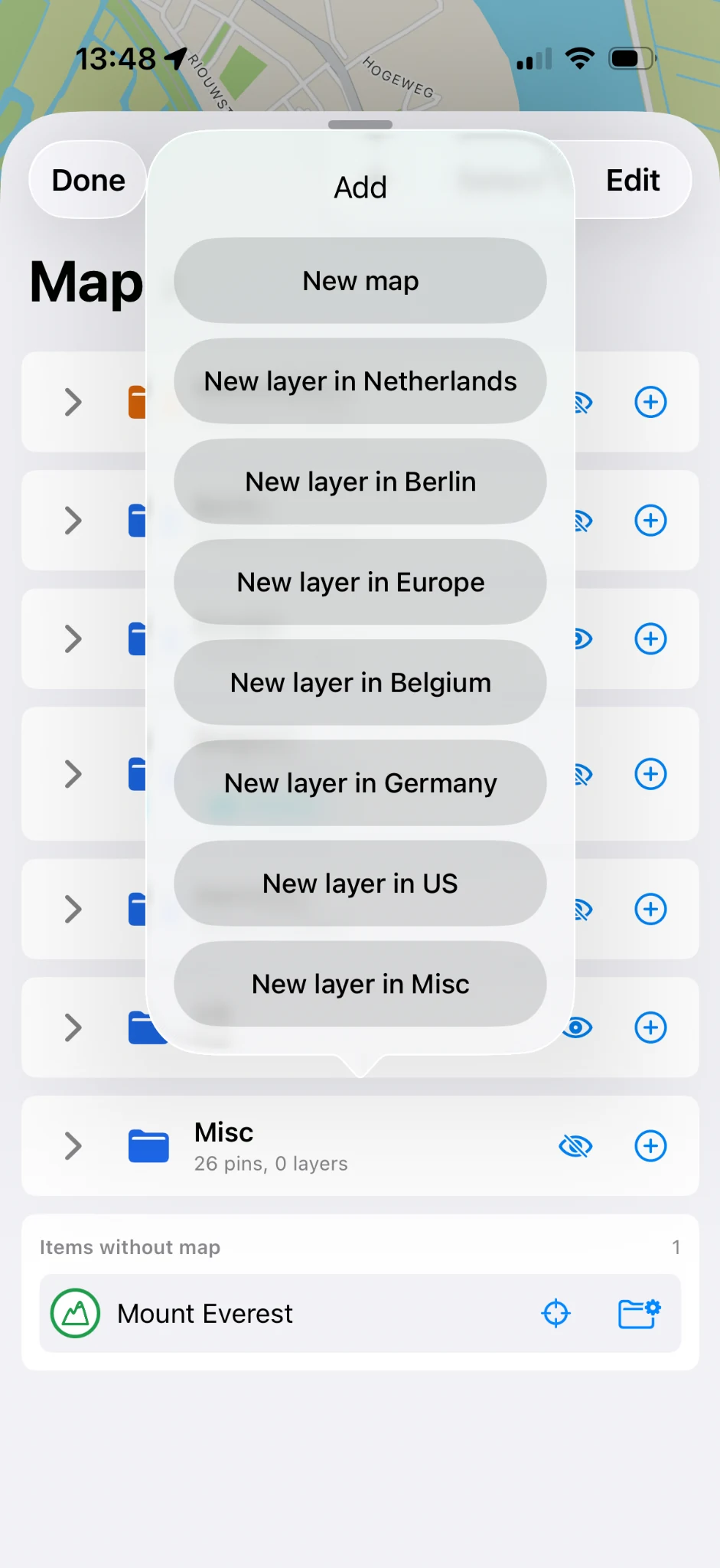 Create a new top-level map or add a layer to an existing map.