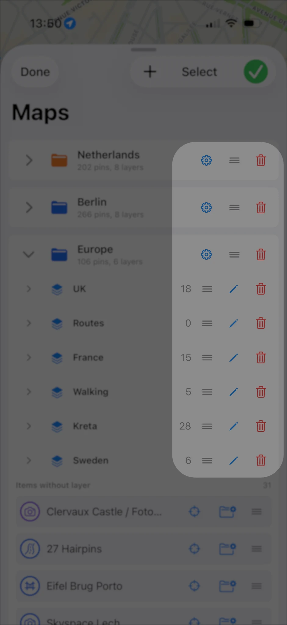 Edit mode exposes reordering and management controls.