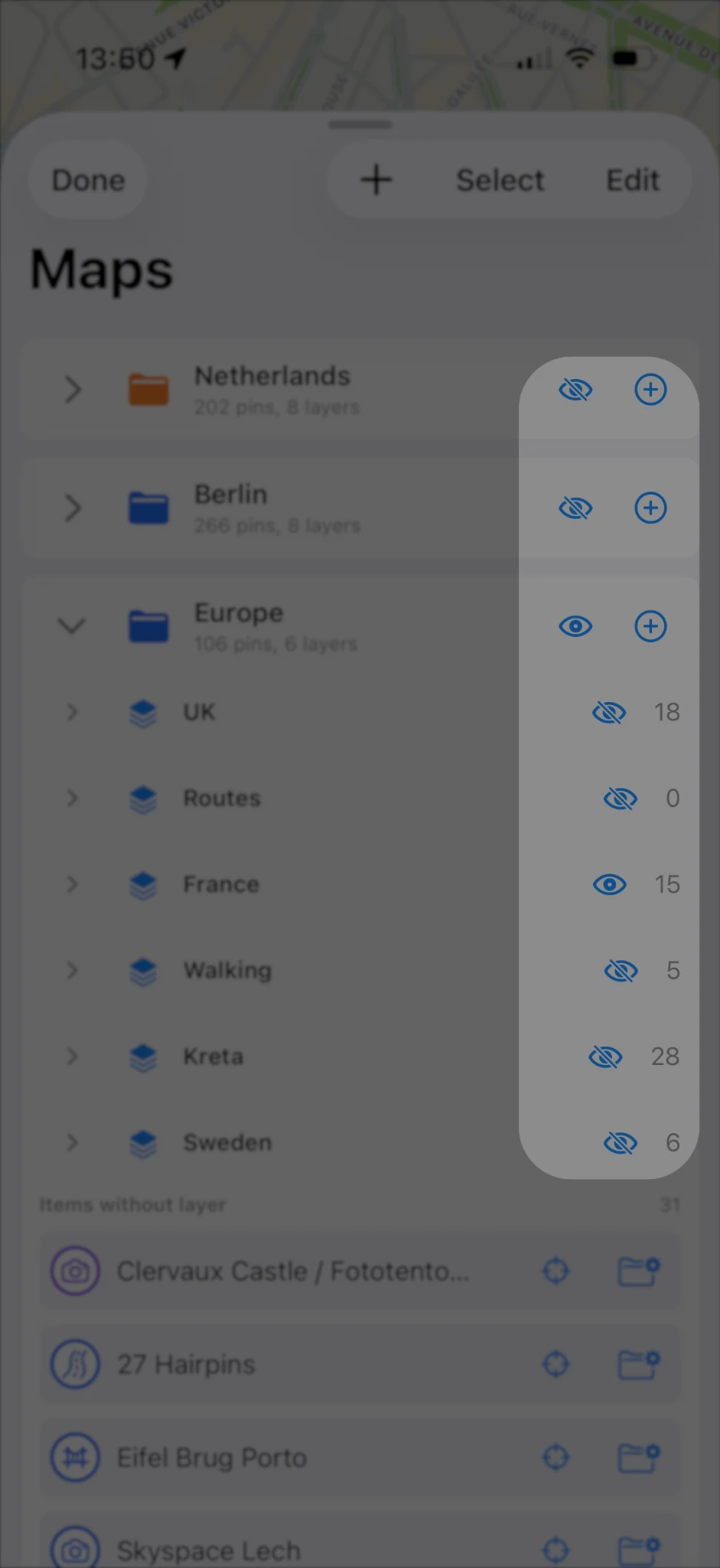 Visibility controls let you simplify the map without deleting anything.